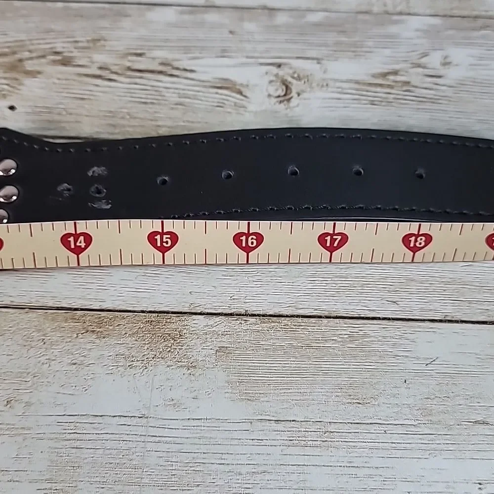 Studded Spiked Dog PU Smooth Black Leather Collar‎ Punk Tough Dog Medium